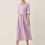 Vestido Comprido Pregueado de Linho 100% com Decote em V SUSAN
