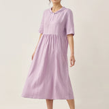 Vestido Comprido Pregueado de Linho 100% com Decote em V SUSAN