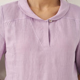 Vestido Comprido Pregueado de Linho 100% com Decote em V SUSAN