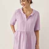 Vestido Comprido Pregueado de Linho 100% com Decote em V SUSAN