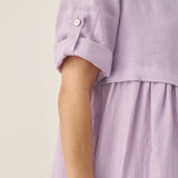 Vestido Midi YOLANDA 100% Linho com Pregas Assimétricas e Decote Redondo