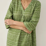 Vestido LIRA Midi com Decote em V e Bolinhas, 100% Linho