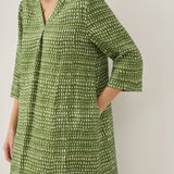 Vestido LIRA Midi com Decote em V e Bolinhas, 100% Linho