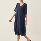 Vestido Midi JAYDA 100% Linho com Decote em V e Camada Dupla