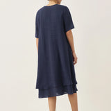 Vestido Midi JAYDA 100% Linho com Decote em V e Camada Dupla