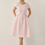 Vestido de verão ALEXA 100% linho natural com decote em V