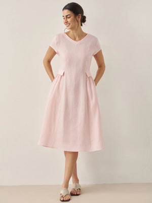 Vestido de Linho Natural de Verão com Decote em V ALEXA