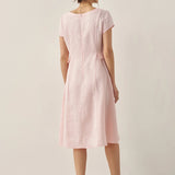 Vestido de verão ALEXA 100% linho natural com decote em V