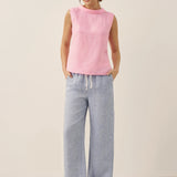 100% Linen Draped Collar Tank Top
