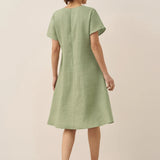 Vestido Evasé com Decote em V e Bolsos 100% Linho AINSLEY