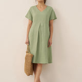 Vestido Evasé com Decote em V e Bolsos 100% Linho AINSLEY