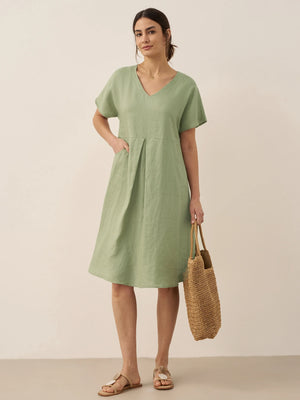 Vestido Evasé com Decote em V e Bolsos 100% Linho AINSLEY