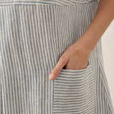 Vestido de Manga Curta em Linho 100% com Riscas Finas e Painéis MORGAN