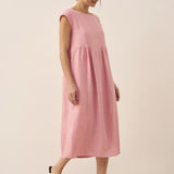 Vestido Maxi JOAN 100% Linho com Manga Curta e Acabamento Lavado