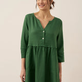 Vestido Maxi LUNA 100% Linho com Cintura Franzida e Botões de Ajuste