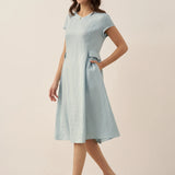 Vestido de verão ALEXA 100% linho natural com decote em V