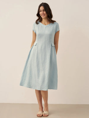 Vestido de Verão em Linho 100% Natural com Decote em V ALEXA