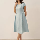 Vestido de Linho Natural de Verão com Decote em V ALEXA