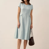 Vestido de verão ALEXA 100% linho natural com decote em V