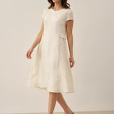 Vestido de Verão em Linho 100% Natural com Decote em V ALEXA