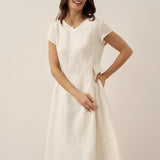 Vestido de Linho Natural de Verão com Decote em V ALEXA