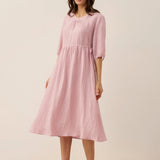 Vestido Midi DIXIE em Linho 100% com Cintura Ajustável e Corte em A