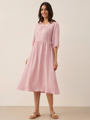 Vestido Midi DIXIE em Linho 100% com Cintura Ajustável e Corte em A