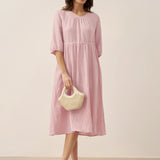 Vestido Midi DIXIE em Linho 100% com Cintura Ajustável e Corte em A