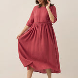 Vestido Midi JASMINE com Cordão e Cintura Plissada em Linho 100%