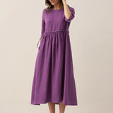 Vestido Midi JASMINE com Cordão e Cintura Plissada em Linho 100%