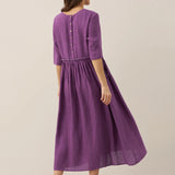 Vestido Midi JASMINE com Cordão e Cintura Plissada em Linho 100%
