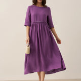 Vestido Midi JASMINE com Cordão e Cintura Plissada em Linho 100%