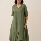Vestido Midi JAYDA 100% Linho com Decote em V e Camada Dupla