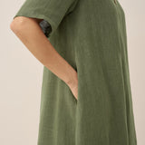Vestido Midi JAYDA 100% Linho com Decote em V e Camada Dupla