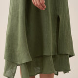 Vestido Midi JAYDA 100% Linho com Decote em V e Camada Dupla