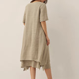 Vestido Midi JAYDA 100% Linho com Decote em V e Camada Dupla