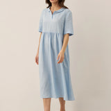 Vestido Comprido Pregueado de Linho 100% com Decote em V SUSAN