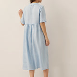 Vestido Comprido Pregueado de Linho 100% com Decote em V SUSAN