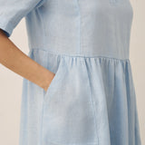 Vestido Comprido Pregueado de Linho 100% com Decote em V SUSAN