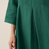 Vestido Maxi Plissado com Decote Bateau 100% Linho