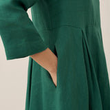 Vestido Maxi Plissado com Decote Bateau 100% Linho
