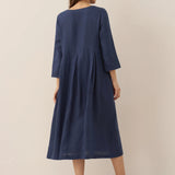 Vestido Maxi Plissado Gola Bateau 100% Linho ABIGAIL