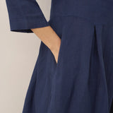 Vestido Maxi Plissado com Decote Barco em 100% Linho ABIGAIL