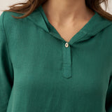 Vestido Maxi Pullover com Capuz em Linho 100% REBECCA
