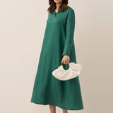 Vestido Maxi Pullover com Capuz em Linho 100% REBECCA