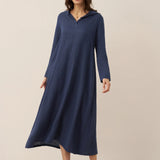 Vestido Maxi Pullover com Capuz em Linho 100% REBECCA