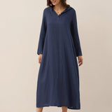 Vestido Maxi Pullover com Capuz em Linho 100% REBECCA