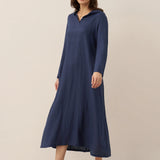 Vestido Maxi Pullover com Capuz em Linho 100% REBECCA