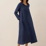 Vestido Maxi Pullover com Capuz em Linho 100% REBECCA