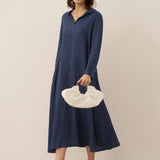 Vestido Maxi Pullover com Capuz em Linho 100% REBECCA